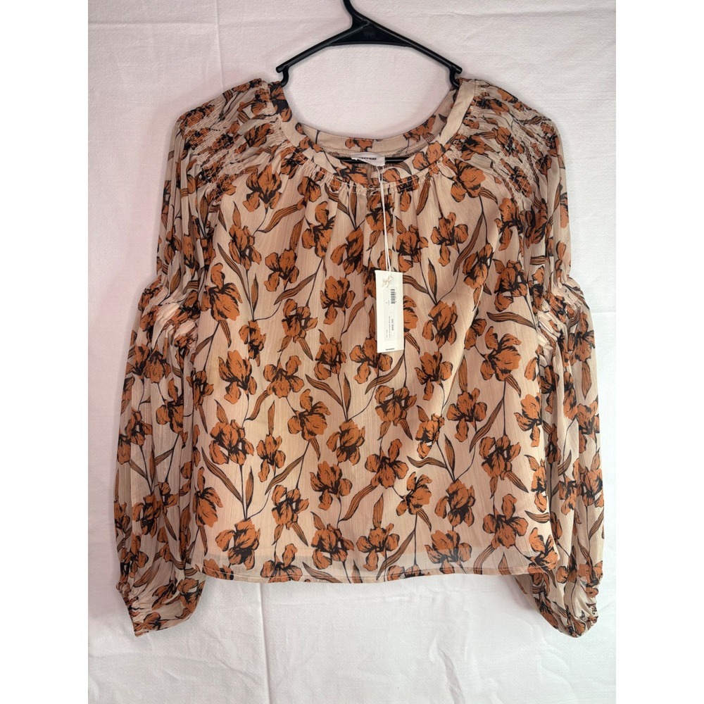 NWT Aureum Lura Smocked Blouse Ivory Floral Print Long Sleeve Size S